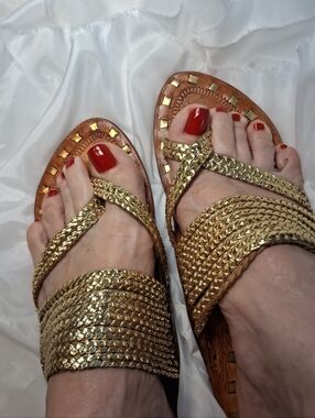 Women's Ladies Gold Braided Slide Sandals   Metallic Flat Sandals Loved